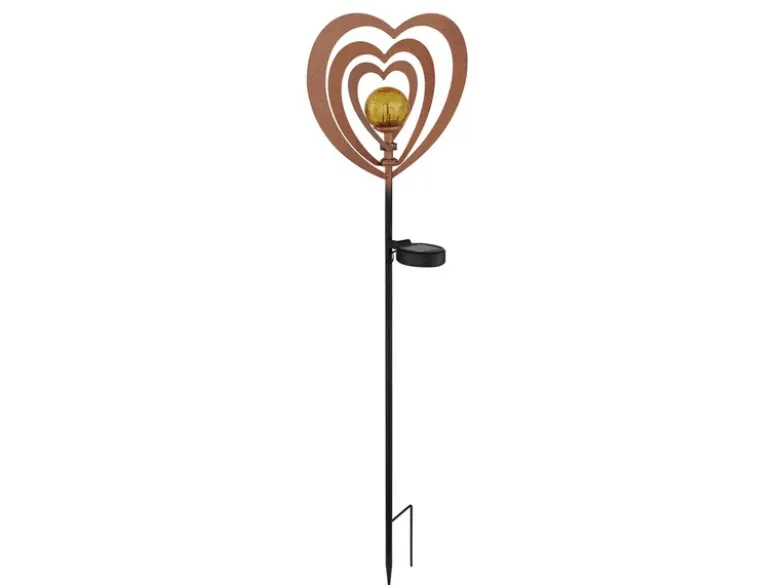 LED Solar Gartenstecker mit drehbaren Herzen & Erdspieß in Rostoptik, Höhe 82cm