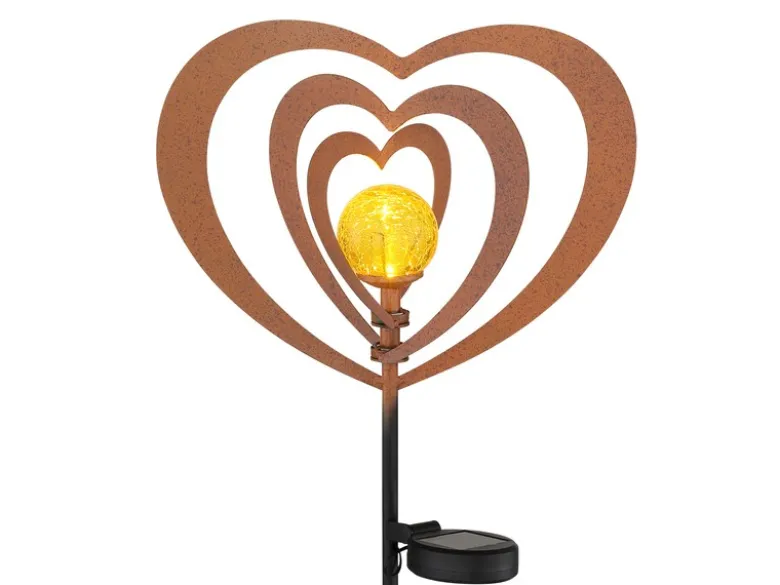 LED Solar Gartenstecker mit drehbaren Herzen & Erdspieß in Rostoptik, Höhe 82cm