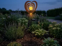LED Solar Gartenstecker mit drehbaren Herzen & Erdspieß in Rostoptik, Höhe 82cm