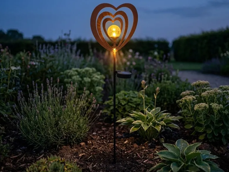 LED Solar Gartenstecker mit drehbaren Herzen & Erdspieß in Rostoptik, Höhe 82cm
