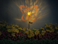 LED Solar Gartenstecker mit drehbaren Schmetterlingen in Rostoptik, Höhe 83cm