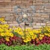LED Solar Gartenstecker mit drehbaren Schmetterlingen in Silber-Grau, Höhe 83cm