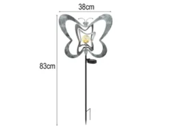 LED Solar Gartenstecker mit drehbaren Schmetterlingen in Silber-Grau, Höhe 83cm