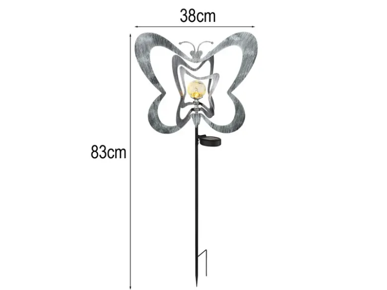 LED Solar Gartenstecker mit drehbaren Schmetterlingen in Silber-Grau, Höhe 83cm