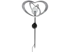 LED Solar Gartenstecker mit drehbaren Herzen & Erdspieß Silber-Grau, Höhe 82cm