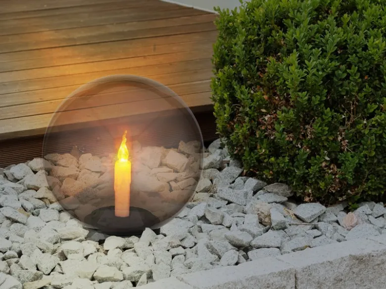 LED Solarkugel mit Kerze - Leuchtkugel rauchfarbig Ø 25cm mit Erdspieß