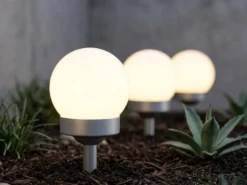 LED Solarkugeln Garten - 3er SET, Leuchtkugel Ø 10cm mit Erdspieß