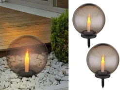 LED Solarkugeln Garten 2er SET - Ø 25cm rauchfarbig mit Erdspieß
