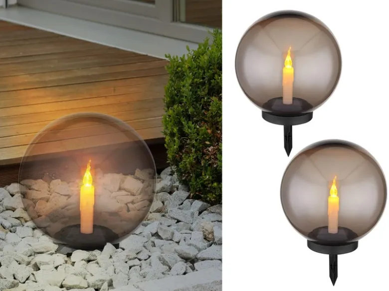 LED Solarkugeln Garten 2er SET - Ø 25cm rauchfarbig mit Erdspieß