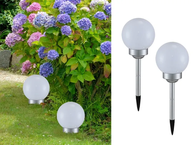 LED Solarkugeln Garten - 2er SET, Leuchtkugel Ø 15cm mit Erdspieß