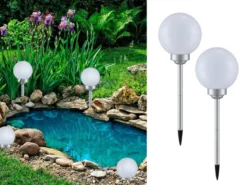 LED Solarkugeln Garten - 2er SET, Leuchtkugel Ø 20cm mit Erdspieß