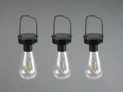 LED Solarlaterne CAMPUS 3er SET zum aufhängen Schwarz Ø7cm Höhe 23cm