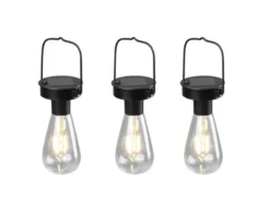 LED Solarlaterne CAMPUS 3er SET zum aufhängen Schwarz Ø7cm Höhe 23cm