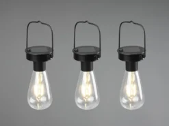 LED Solarlaterne CAMPUS 3er SET zum aufhängen Schwarz Ø7cm Höhe 23cm