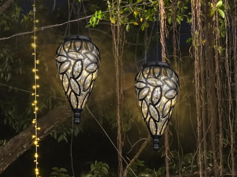 LED Solarlaterne Hängeleuchte, Lampenschirm klar, Höhe 50cm