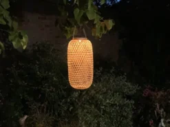 LED Solarlaterne hängend aus Bambus Korbgeflecht, Höhe 56,5cm