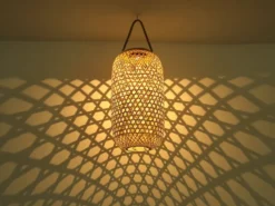 LED Solarlaterne hängend aus Bambus Korbgeflecht, Höhe 56,5cm