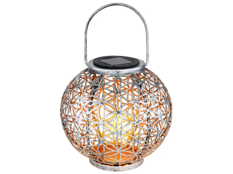 LED Solarlaterne Kugel mit Dekorstanzungen in Silber Antik & Gold, Ø20cm