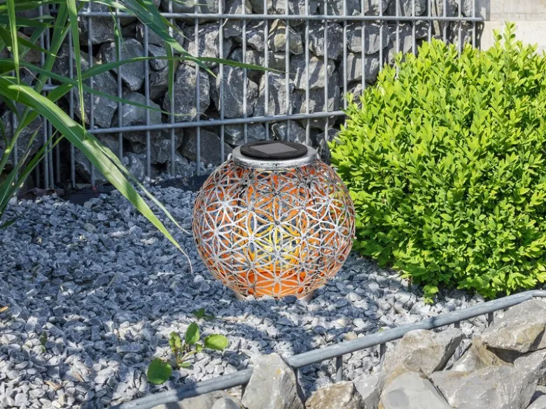 LED Solarlaterne Kugel mit Dekorstanzungen in Silber Antik & Gold, Ø20cm
