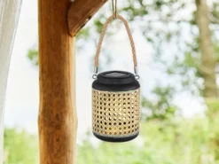 LED Solarlaterne, Metall Rattanoptik, hängend oder stehend, Höhe 30cm