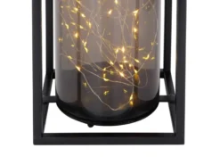 LED Solarlaterne mit rauchfarbigem Lampenschirm & Metallkäfig, Höhe 28cm
