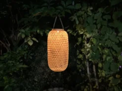 LED Solarlaternen 2er SET hängend aus Bambus Korbgeflecht Höhe 56,5cm