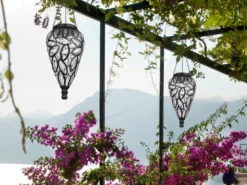 LED Solarlaternen Hängeleuchten 2er Set, Lampenschirm klar, Höhe 50cm