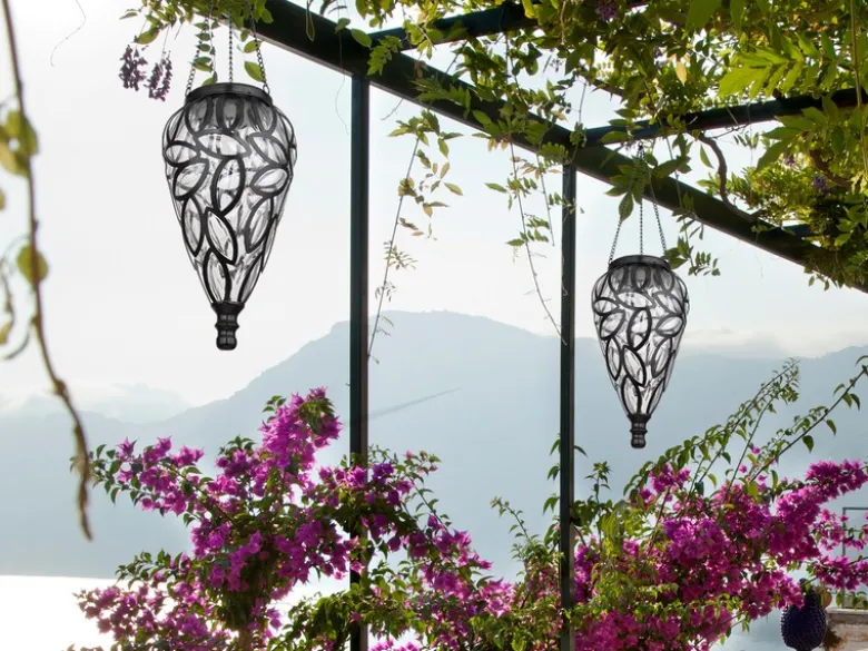 LED Solarlaternen Hängeleuchten 2er Set, Lampenschirm klar, Höhe 50cm