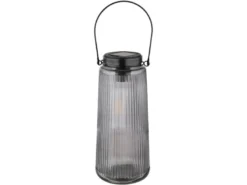 LED Solarlaterne Rauchglas, hängend oder stehend, Höhe 25cm