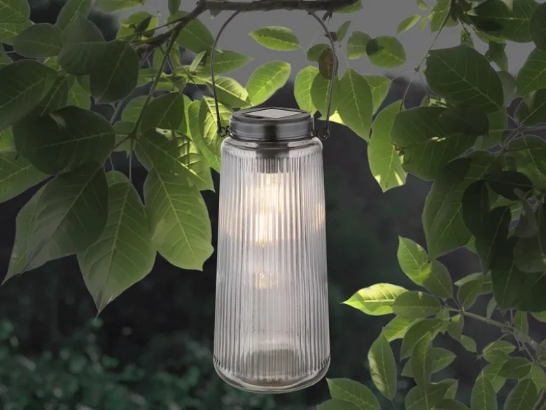 LED Solarlaterne Rauchglas, hängend oder stehend, Höhe 25cm