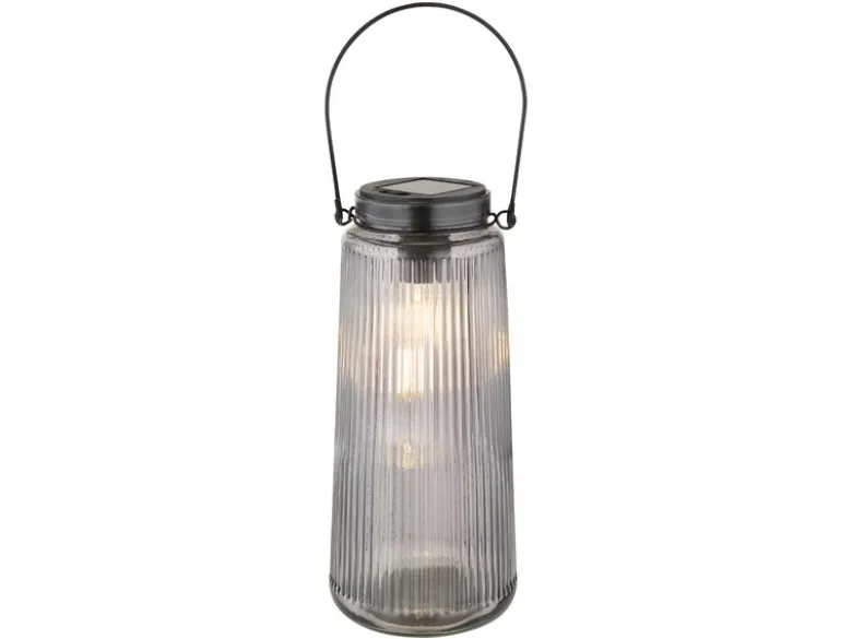 LED Solarlaterne Rauchglas, hängend oder stehend, Höhe 25cm