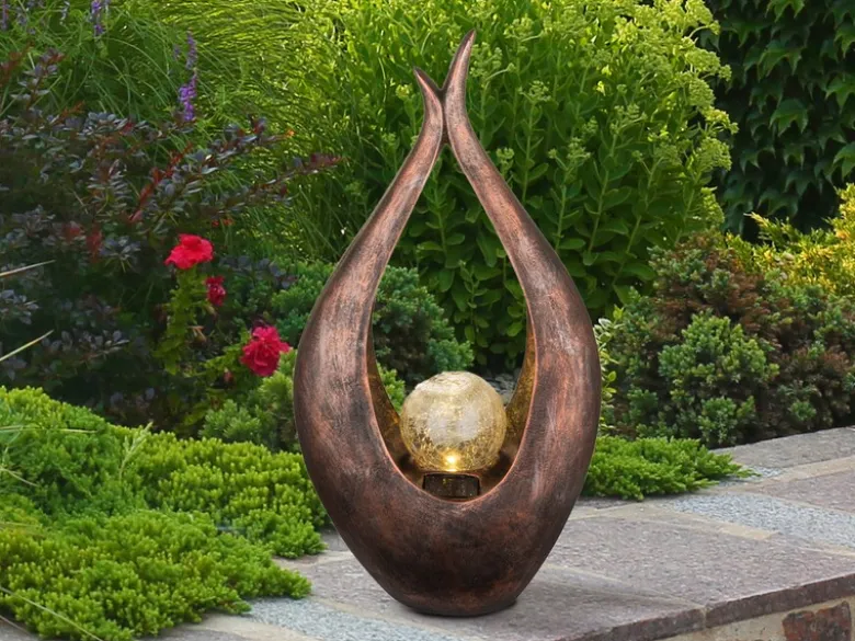 LED Solarleuchte Bodenlampe mit Cracklekugel, Bronzefarben, Höhe 50cm