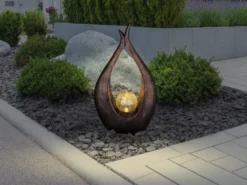 LED Solarleuchte Bodenlampe mit Cracklekugel, Bronzefarben, Höhe 50cm
