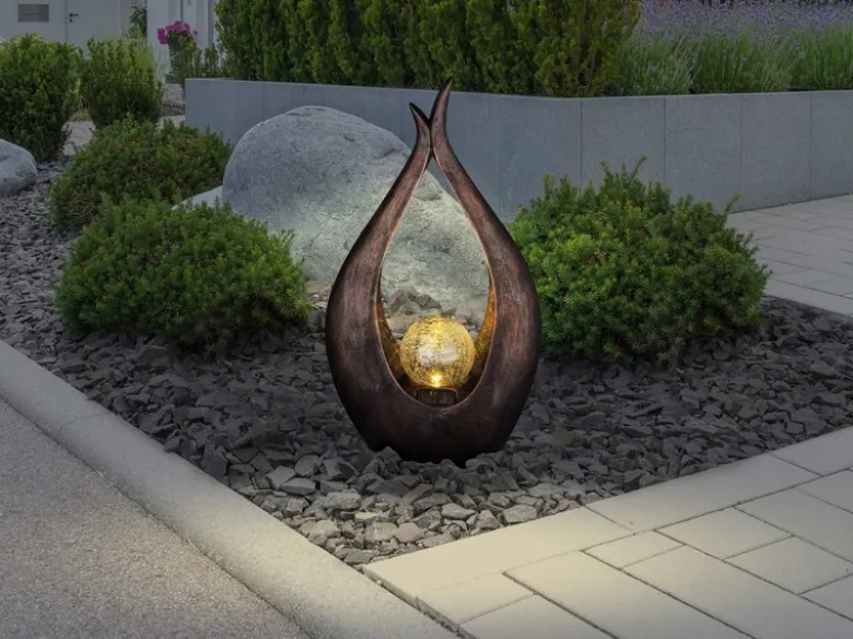 LED Solarleuchte Bodenlampe mit Cracklekugel, Bronzefarben, Höhe 50cm