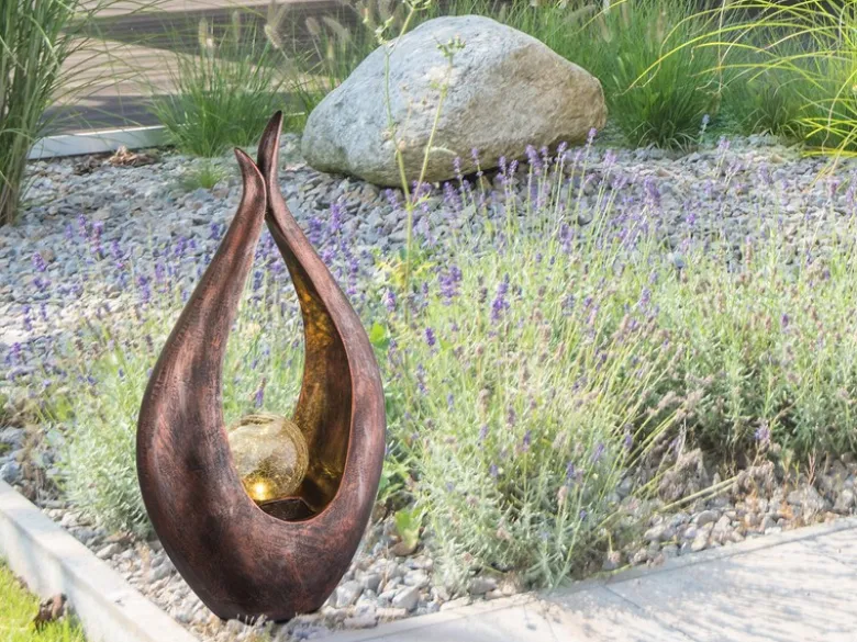 LED Solarleuchte Bodenlampe mit Cracklekugel, Bronzefarben, Höhe 50cm