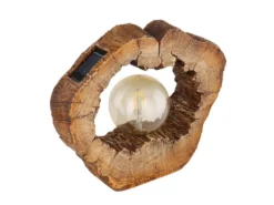 LED Solarleuchte in Holzfarben mit Globe Höhe 25,5cm