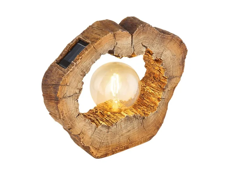 LED Solarleuchte in Holzfarben mit Globe Höhe 25,5cm