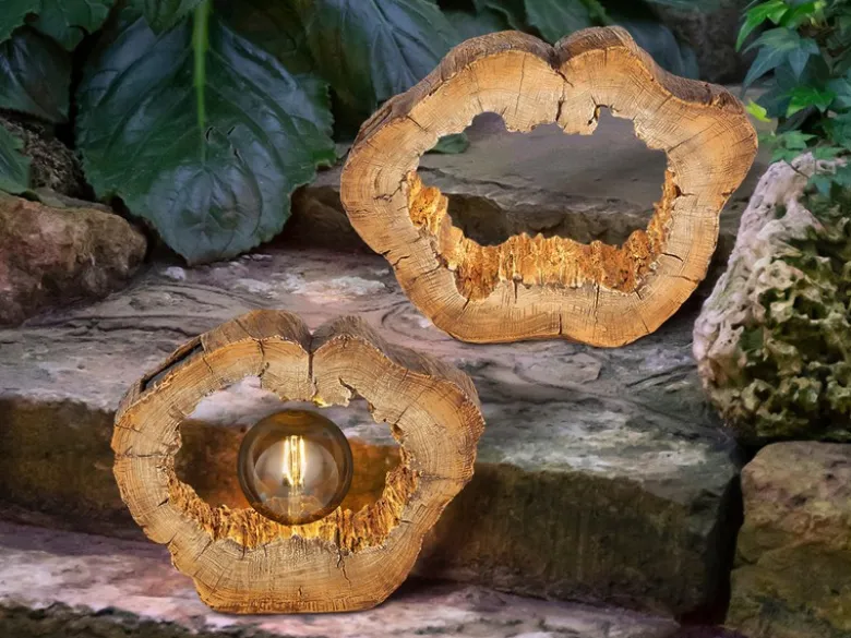 LED Solarleuchte in Holzfarben mit Globe Höhe 25,5cm
