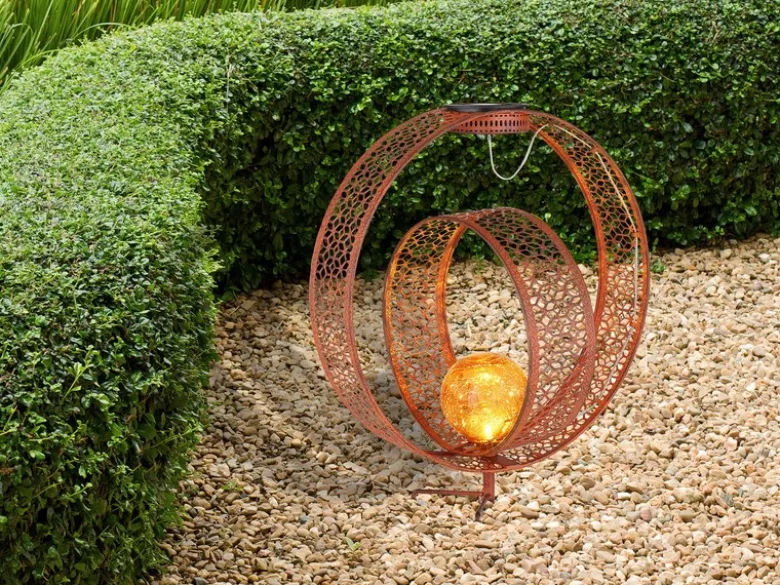 LED Solarleuchte mit Dekorstanzungen in Rostoptik & Crackleglas, Höhe 42cm
