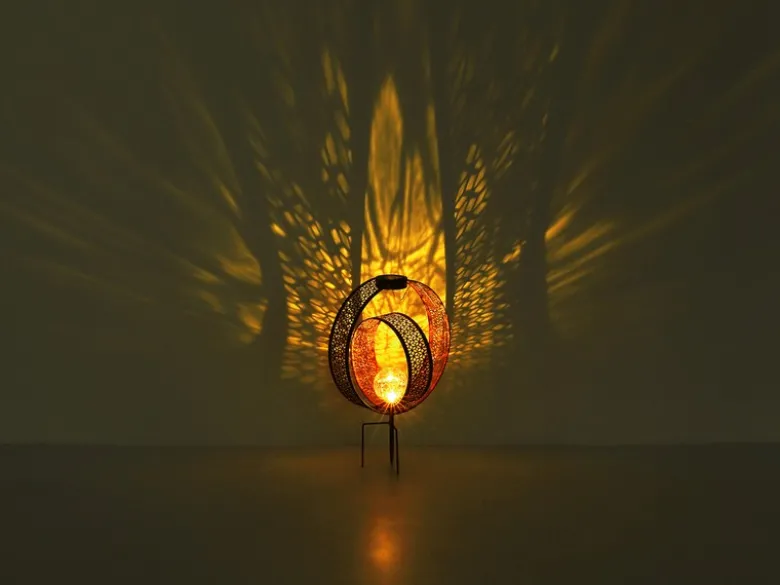 LED Solarleuchte mit Dekorstanzungen in Rostoptik & Crackleglas, Höhe 42cm