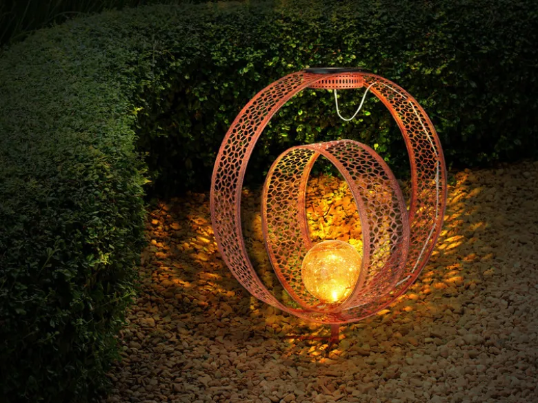LED Solarleuchte mit Dekorstanzungen in Rostoptik & Crackleglas, Höhe 42cm