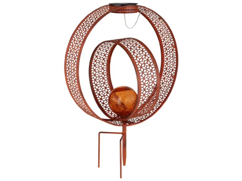 LED Solarleuchte mit Dekorstanzungen in Rostoptik & Crackleglas, Höhe 42cm