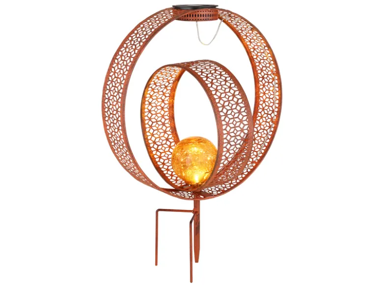 LED Solarleuchte mit Dekorstanzungen in Rostoptik & Crackleglas, Höhe 42cm