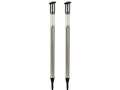 2 LED Solarleuchten mit Erdspieß, Edelstahl, Dämmerungssensor, Höhe 70 cm