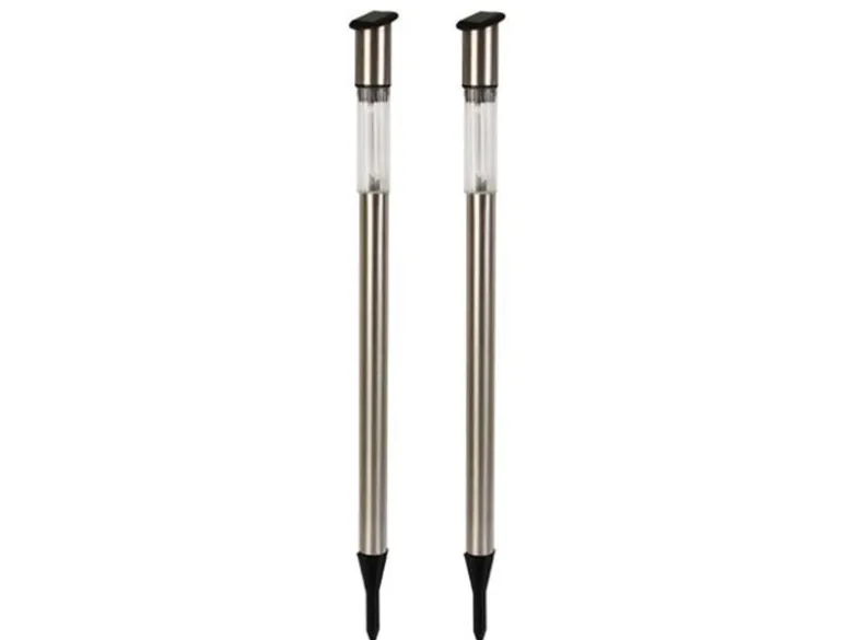 2 LED Solarleuchten mit Erdspieß, Edelstahl, Dämmerungssensor, Höhe 70 cm