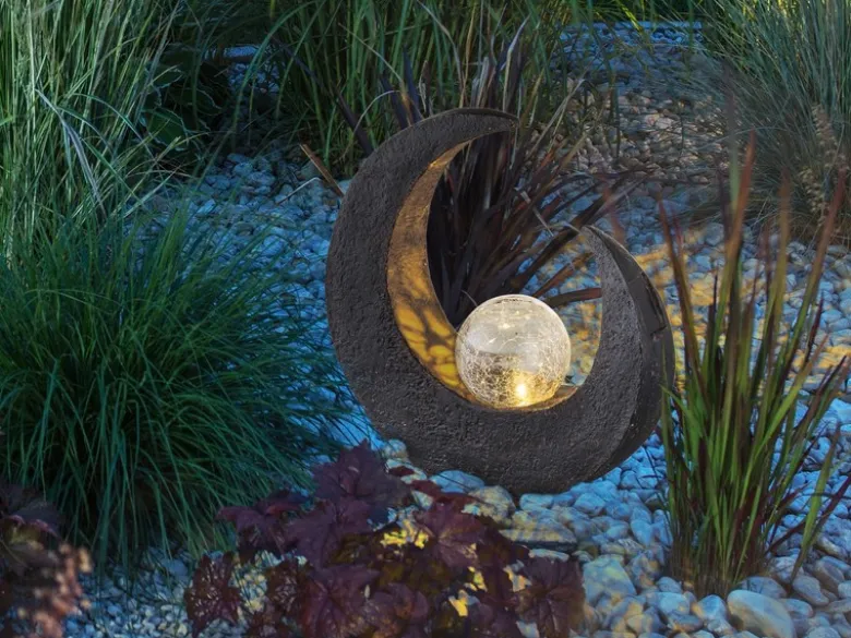 LED Solarleuchte Steinoptik mit Crackle Glaskugel Höhe 30,5cm