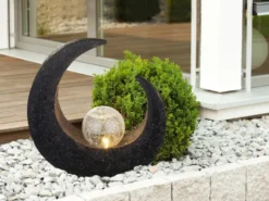 LED Solarleuchte Steinoptik mit Crackle Glaskugel Höhe 30,5cm