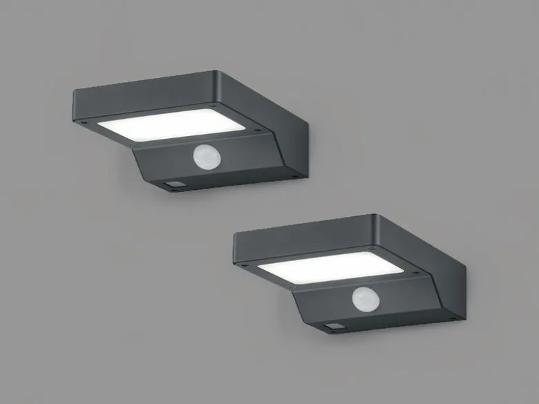 LED Solar Wandleuchte Außenleuchte 2er Set mit Bewegungsmelder Anthrazit
