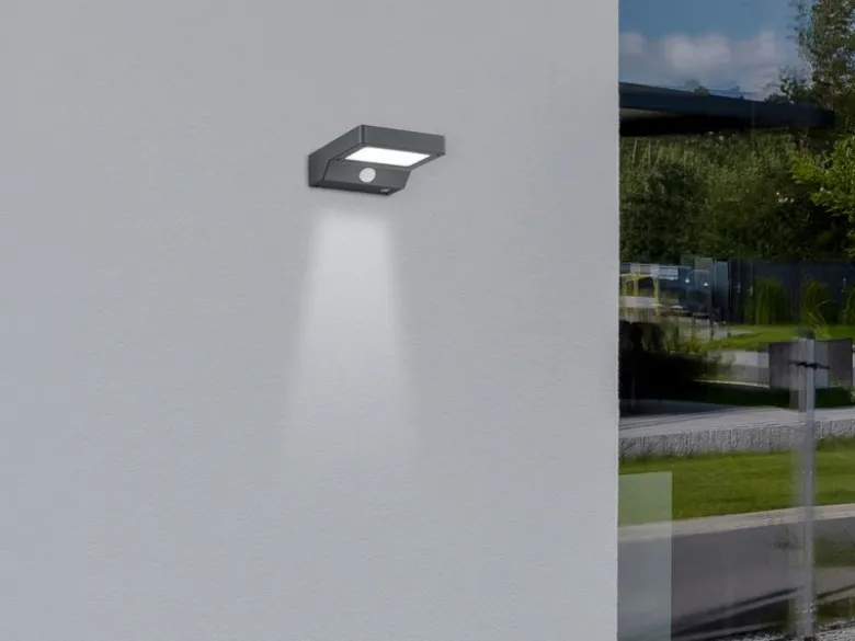 LED Solar Wandleuchte Außenleuchte 2er Set mit Bewegungsmelder Anthrazit