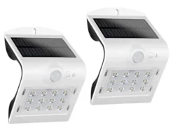 LED Solar Wandleuchte 2er SET Außenleuchte Fassadenbeleuchtung Weiß 14,5x9,6cm